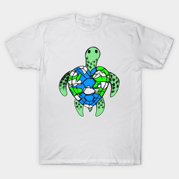 Turtle Planet Earth Heart Earth Day Mothers Day T-Shirt by doodlerob